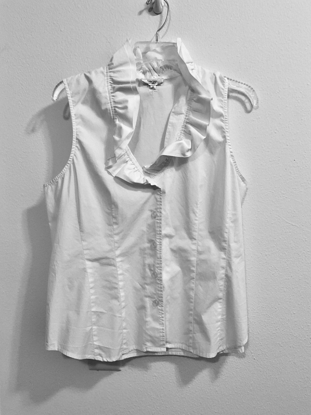 "Tyler Boe" Crisp Button-up White Cotton Sleeveless Ruffle Blouse sz 12
